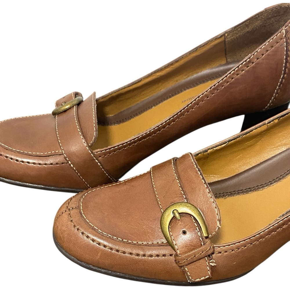 Natural Soles Brown Leather Buckled Pumps Heels - Great Condition - Size 8.5 - Picture 7 of 9